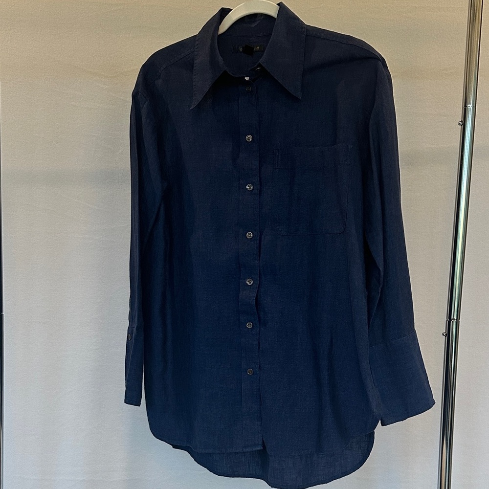 Banana Republic 100% Linen Classic Navy oversized Button-Up Shirt Small